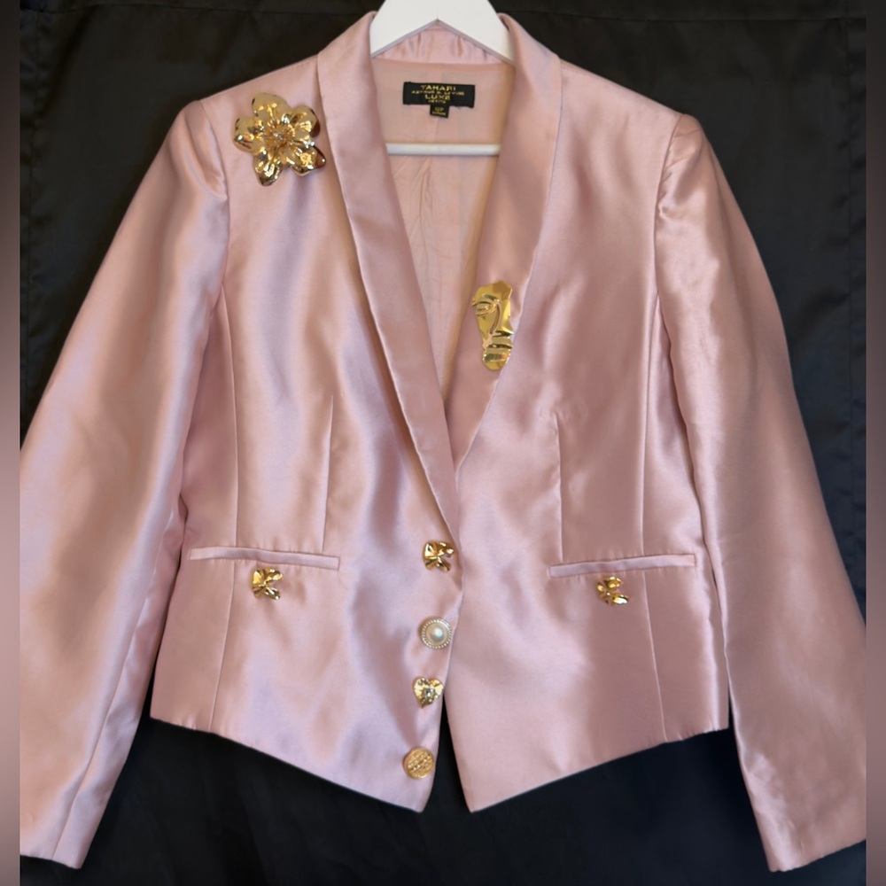 Satin Blazer Gold Button Tailored Jacket Elegant Chic | House of Aybar Glamour